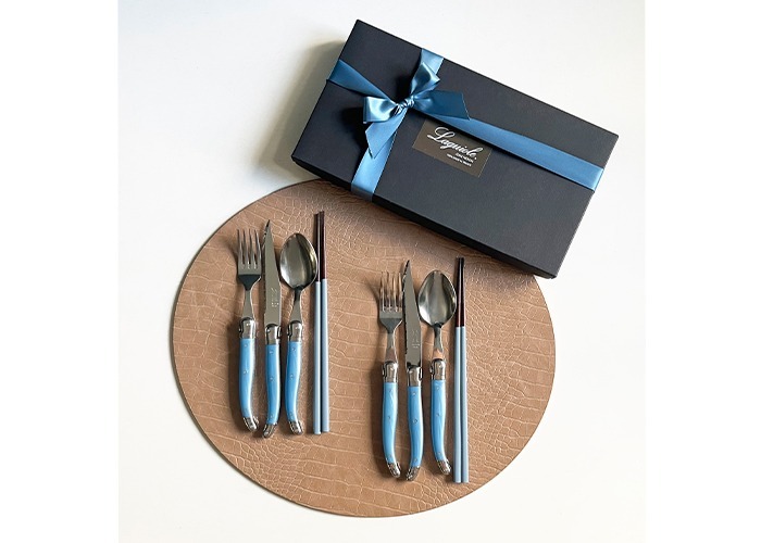[선물포장] 장네론 라귀올 테이블양식기 블루 &amp; 샌들 젓가락 2인세트