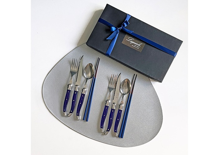 [선물포장] 장네론 라귀올 테이블양식기 프렌치 블루 &amp; 샌들 젓가락 2인세트